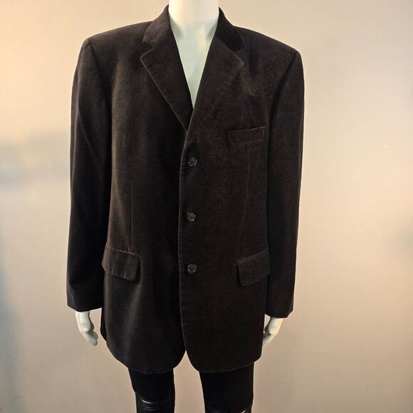 Alfani Exclusively For Macy's Velvet Velour Blazer Brown Cotton Mens Size 44R - Picture 4 of 13